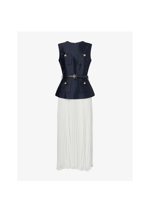 Womens Self-Portrait Pleated Sleeveless Woven Midi Dress