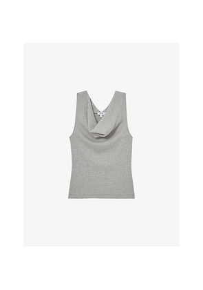 Womens Reiss Lyra Cowl-Neck Sleeveless Ribbed Stretch-Cotton Vest