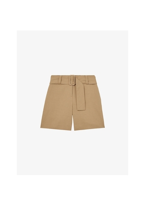 Womens Reiss Harper Regular-Fit Belted-Waist Cotton and Linen-Blend Shorts