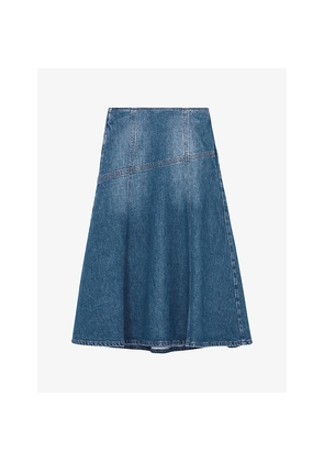 Womens Reiss Fee Patchwork High-Rise Denim Midi Skirt