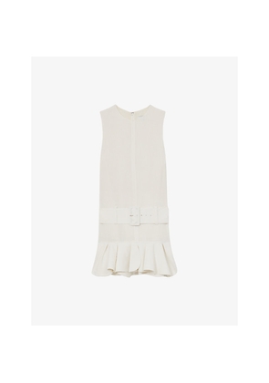 Womens Reiss Sleeveless Belted-Waist Woven Mini Dress