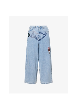 Mens Icecream Running Puppy Triple Scoop Wide-Leg Denim Jeans