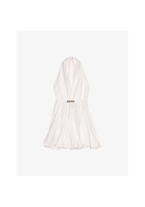 Womens Maje Ring-Embellished Halter-Neck Embroidered Cotton Mini Dress