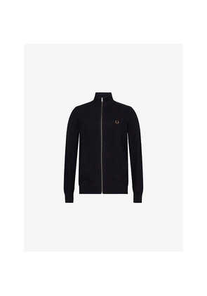 Mens Fred Perry Logo-Embroidery Textured Zip Cotton Knitted Cardigan