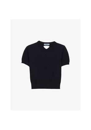 Womens Prada Triangle Cut-Out Cashmere Crew Neck Knitted Top