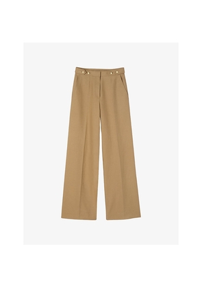 Womens Sandro Wide-Leg Side-Adjusters Cotton Trousers