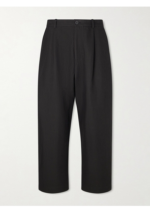 Studio Nicholson - Tuck Cropped Tapered Pleated Cotton-Twill Trousers - Men - Black - S