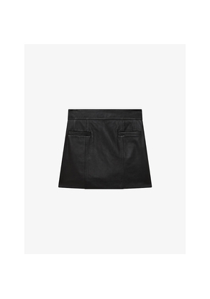 Womens Reiss Seema Leather Mini Skirt