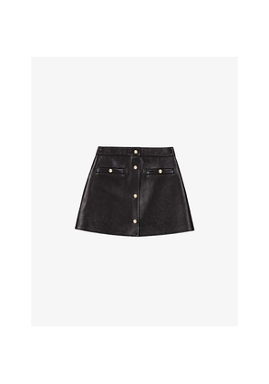 Womens Maje Straight-Cut High-Rise Leather Mini Skirt