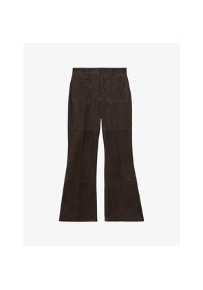 Womens Reiss Priya Flared High-Rise Suede Trousers