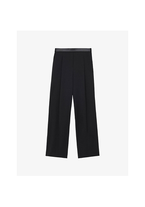 Womens Loewe Pleated Straight-Leg Wool Trousers