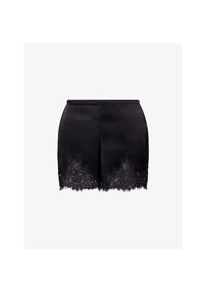 Womens Reformation Fern Lace-Hem Satin Shorts