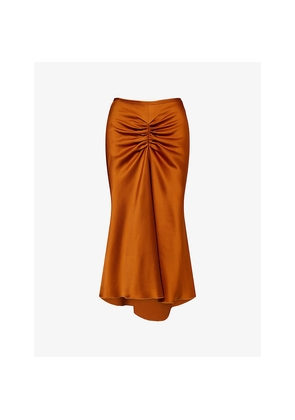 Womens Victoria Beckham Gathered Curved-Hem Woven Midi Skirt