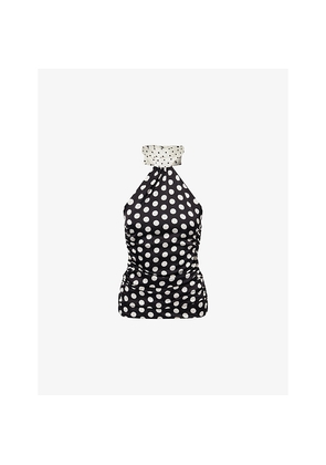 Womens Amy Lynn Polka Dot Scarf-Neck Satin Top