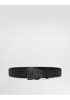 Dolce & Gabbana Deerskin-print Calfskin Belt With Logo Print - Man Belts Black 105