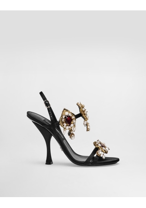 Dolce & Gabbana Satin Sandals With Embroidery - Woman Sandals And Wedges Black 36