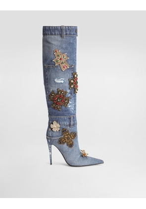 Dolce & Gabbana Denim Boots With Embroidery And Stones - Woman Boots And Booties Multi-colored 38
