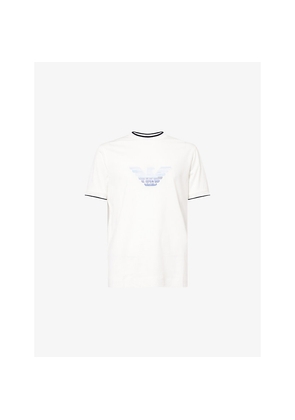 Mens Emporio Armani Eagle-Embroidery Crewneck Woven T-Shirt