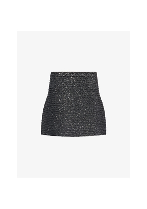 Womens Alaia Skater Sequin-Embellished Wool-Blend Mini Skirt