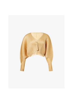 Womens Pleats Please Issey Miyake December Pleated Knit Cardigan