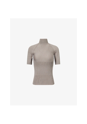 Womens Alaia Mock-Neck Ribbed Wool-Blend Top