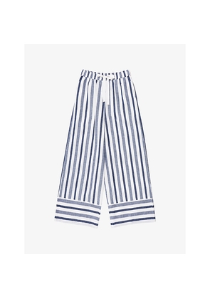 Womens Ro&Zo Striped Wide-Leg Cotton-Linen Trousers