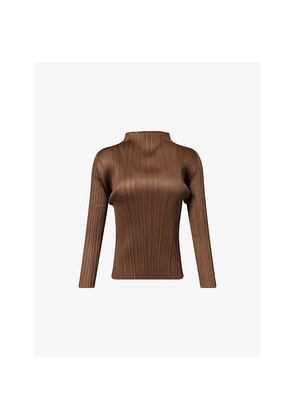 Womens Pleats Please Issey Miyake Mock-Neck Long-Sleeve Knit Top