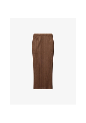 Womens Pleats Please Issey Miyake Pencil Pleated Knit Midi Skirt