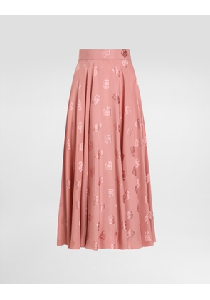 Dolce & Gabbana Silk Jacquard Calf-length Circle Skirt With Dg Logo - Woman Skirts Pink 36