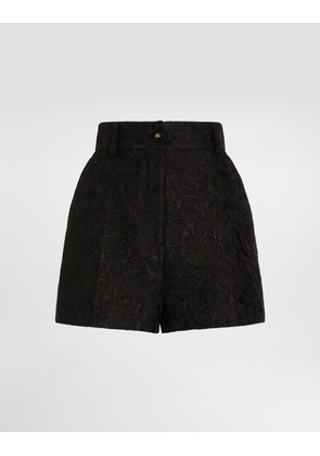 Dolce & Gabbana Quilted Floral Jacquard Shorts With Dg Logo - Woman Pants And Shorts Black 52