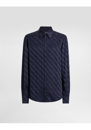 Dolce & Gabbana Martini Shirt In Logo Silk Jacquard - Man Shirts Blue 38