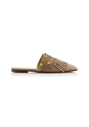 Valentino Garavani Plaster Caster Fringed-Suede Mules - Moda Operandi
