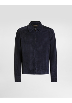 Dolce & Gabbana Leather Zipped Jacket - Man Coats And Jackets Blue 46