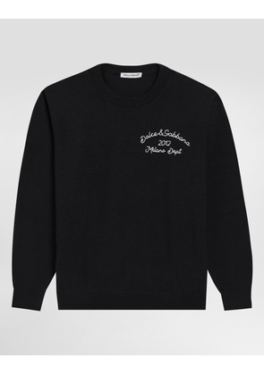 Dolce & Gabbana Plain-knit Wool Sweater With Embroidery - Man Blue 8 Years