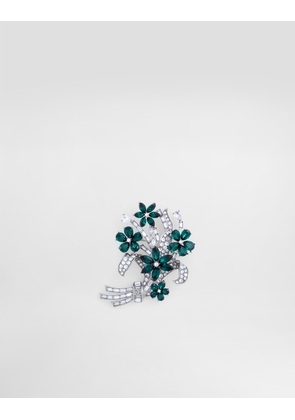 Dolce & Gabbana Floral Brooch With Rhinestones - Man Bijoux Green Metal Onesize