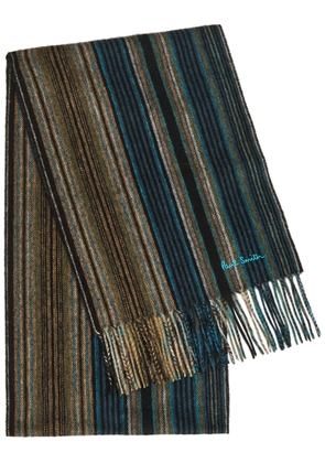 Paul Smith Trent Striped Logo-embroidered Wool Scarf - Black - One Size