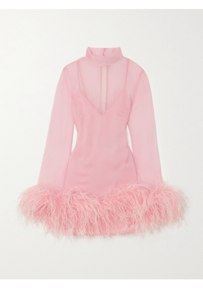 Taller Marmo - Gina Spirito Feather-trimmed Silk-georgette Mini Dress - Pink - IT36,IT38,IT40,IT42,IT44,IT46,IT48