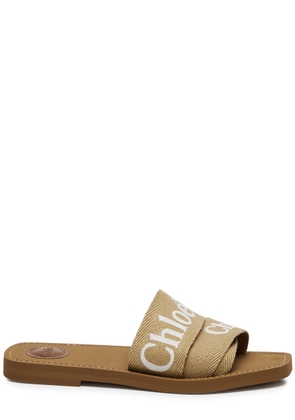 Chloe Woody Logo Canvas Sliders - Tan - 36 (IT36 / UK3)