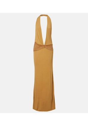 Christopher Esber Suede-trimmed jersey gown