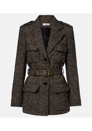 Chloe Belted herringbone wool-blend coat
