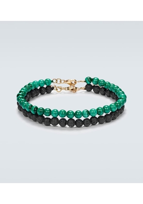 Mateo Set of 2 14kt gold beaded bracelets with malachite and lava rock