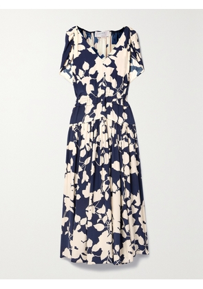 La Ligne - Cape-effect Ruffled Floral-print Silk-crepe Midi Dress - Blue - x small,small,medium,large,x large