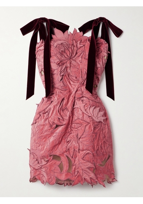 Oscar de la Renta - Appliquéd Tulle Mini Dress - Pink - US2,US6