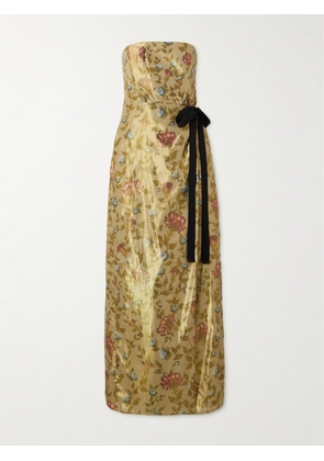 Agua by Agua Bendita - Cinéfila Wrap-effect Floral-print Metallic Cotton-blend Midi Dress - Gold - x small,small,medium,large