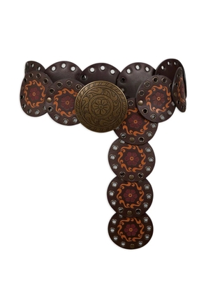 ETRO print studded leather belt - Brown
