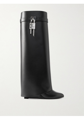 Givenchy - Shark Lock Embellished Glossed-leather Knee Boots - Black - IT35,IT36,IT36.5,IT37,IT37.5,IT38,IT38.5,IT39,IT39.5,IT40,IT40.5,IT41
