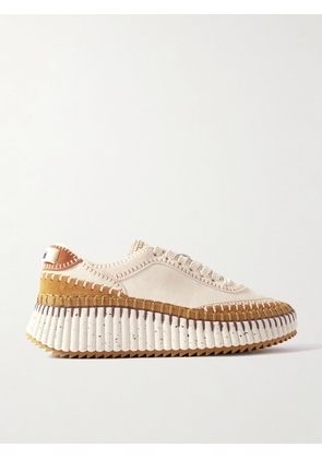 Chloé - Nama Embroidered Leather-trimmed Suede Sneakers - White - IT35,IT36,IT37,IT38,IT39,IT40,IT41,IT42