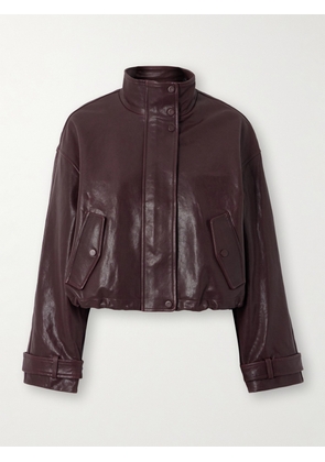Veronica Beard - Bateman Cropped Leather Jacket - Burgundy - x small,small,medium,large,x large