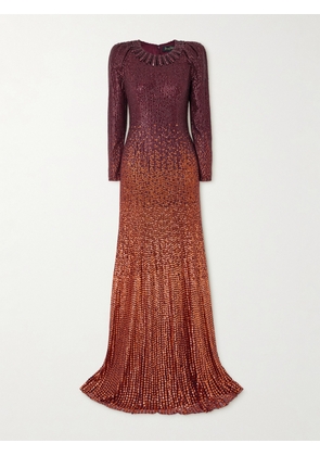 Jenny Packham - Juliette Ombré Sequined Tulle Gown - Burgundy - UK 8,UK 10,UK 12,UK 14,UK 16,UK 18,UK 20