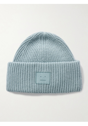Acne Studios - Appliquéd Ribbed Wool And Yak Hair-blend Beanie - Blue - One size